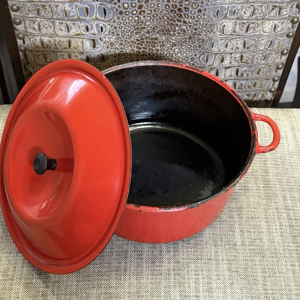 Rare Rosenlew, Finland Large Red Cast Iron Pot‎ With Lid 1958